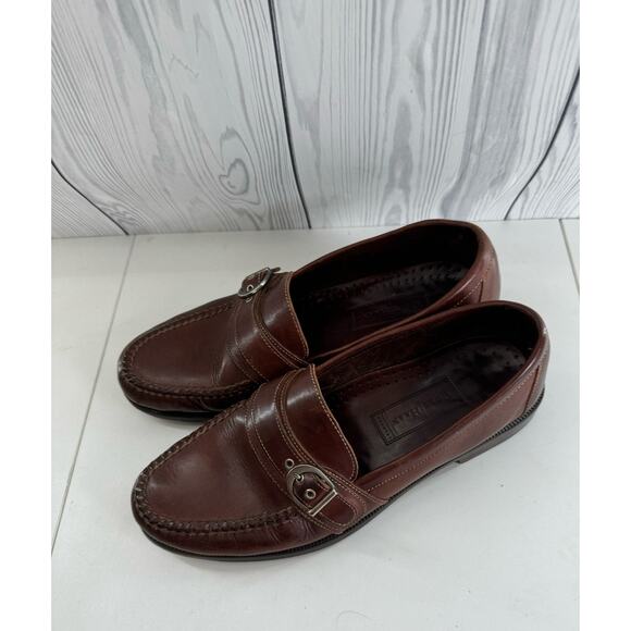 Coke Haan Made In Italy Dark Brown Penny Loafers Buckle Strap M 10.5! - Picture 4 of 9